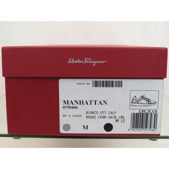 $795 FERRAGAMO MANHATTAN WHITE LEATHER RED GANCINI LOGO SNEAKERS 12 M ITALY main image 6